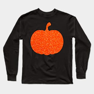 Bright Orange Faux Glitter Halloween Pumpkin Long Sleeve T-Shirt